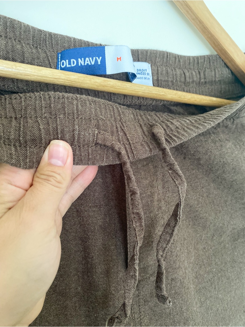 Old Navy 90s Straight Linen Blend Pants Medium | Brown Pull-On Elastic Waist - Picture 6 of 8